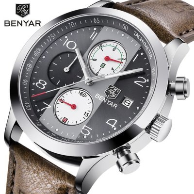 JPM BENYAR Men's Watch Color Leather Band Luxury Design 2382A