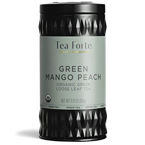 Tea Forte Organic Green Tea, Makes 35-50 Cups, 3.53 Ounce Loose Leaf Tea Canister, Green Mango Peach