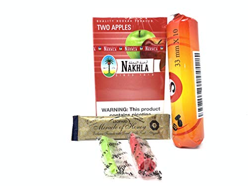 Nakhla 250g Hookah Tobacco Two Apple with 2 Free Disposable Hookah Tips Free Charcoal Free Pack of Male Enhancing Honey