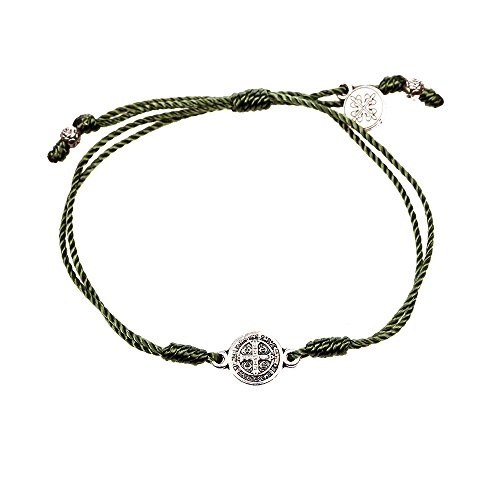 My Saint My Hero Breathe Blessing Bracelet - Silver-Plated Medal on Olive Hand-Woven Cord