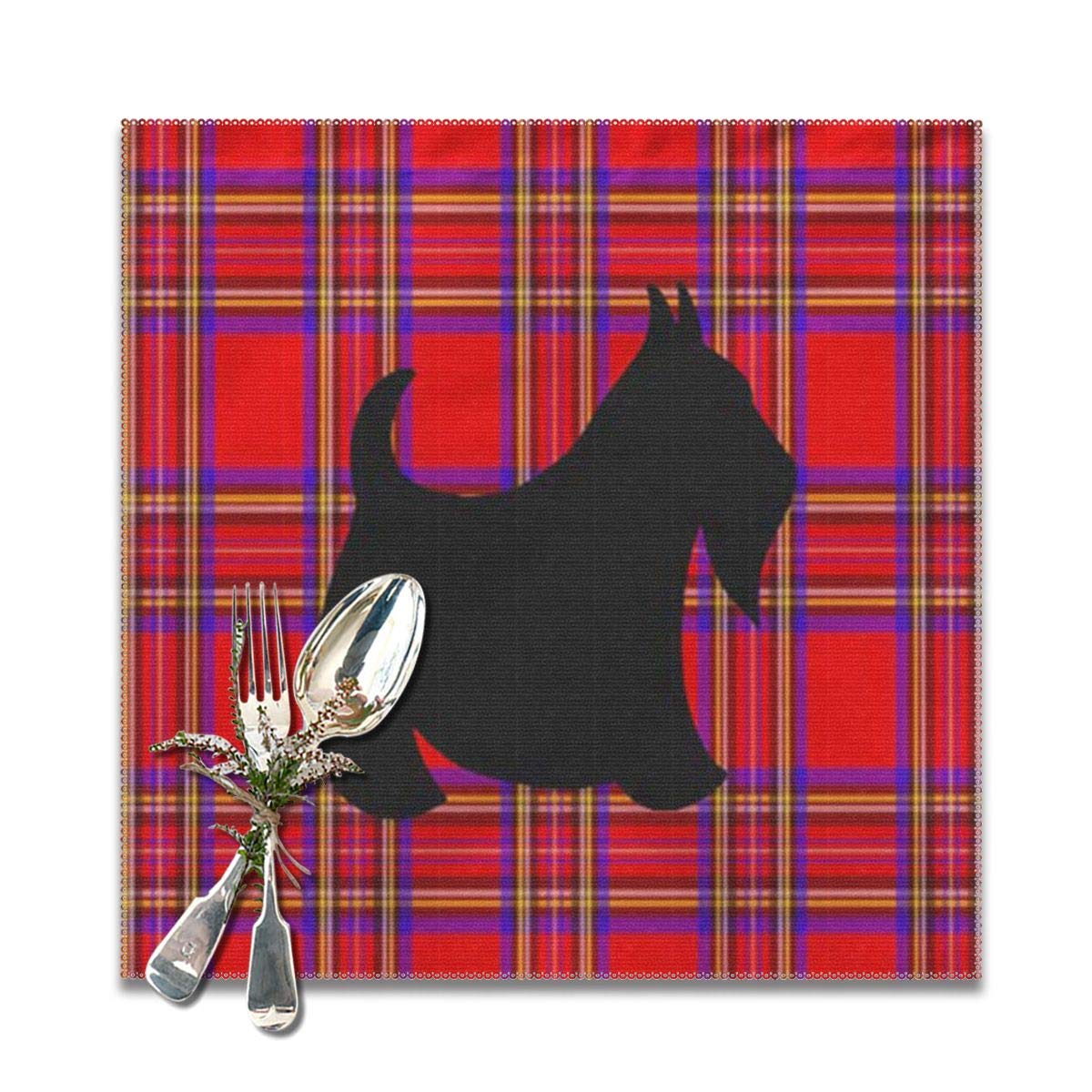 SALLYLOU Skid-Proof Placemats Red Plaid Scottish Terrier Scotty Dog Great Heat-Resistant Stain Resistant Plate Holder 12x12inch 6pcs