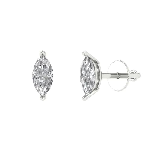 18K White Gold Marquise-Cut Moissanite Stud Earrings - Screw back 1 cttw, 8x4mm