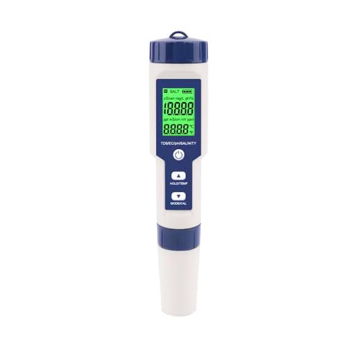 pH Measuring Instrument, 5 in 1 Water Quality Measuring Instrument, Digital PH Meter, pH, TDS Solubility, EC Conductivity, Salinity, Temperature, Payer Measuring Instrument, Waterproof, High