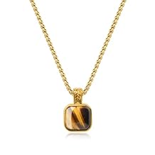 COAI Men's Stainless Steel Necklace, Crystal Necklace for Men, Tiger Eye/Malachite/Lapis Lazuli/Black Obsidian 20"/22"/24"