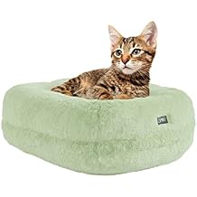 Omlet Calming Super Soft Luxury Donut Cat Bed | Easy to Clean with Machine Washable Removable Cover | One Size | Mint Green