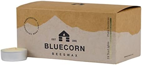 Bluecorn Beeswax Tea Light Candles, 100% Pure Natural Bees Wax, Yellow Tea Lights in Metal Cups, Fragrance Free, Paraffin & Soy Free Candle Wax, Clean Burning, Long Lasting, American Made, 48 Pack