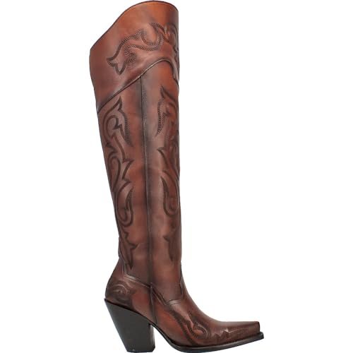 Dan Post Womens Seductress Embroidered Snip Toe Zippered Dress Boots Over the Knee High Heel 3 & Up - Brown