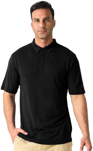 Merino Protect 100% Merino Wool Polo Shirts Mens Anti-Odor Short Sleeve Moisture Wicking Base Layer for Travel