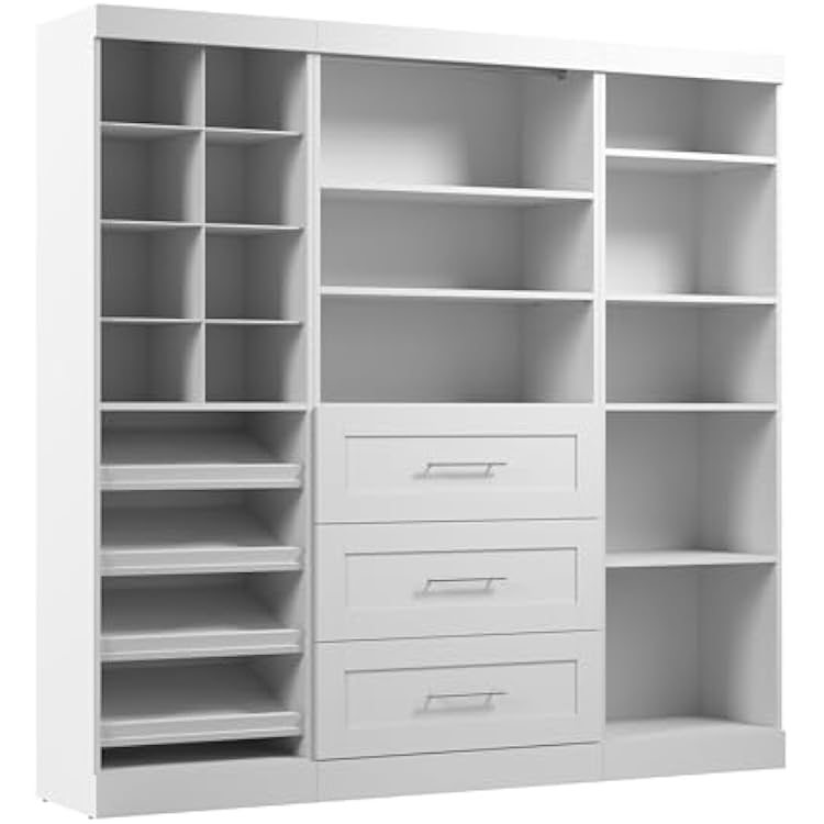 Bestar Closet Organizer System 86-inch for Walk-In Closets, Bedroom, Entryway, Pur Collection, Modern, White