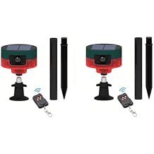 2 Pack Solar Motion Sensor Alarm Outdoor with Upgraded 360Motion Detector Alarm 129db Loud Siren Flashing Strobe Light Warning Lamp with Remote Control for Yard Home Farm Barn