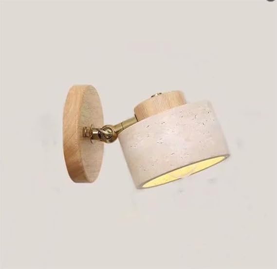 Yellow cave Stone Japanese-Style Wabi-sabi Bedroom Bedside wall lamp, Retro homestay Study, rotatable wall lamp with Switch for [Energy Class F]