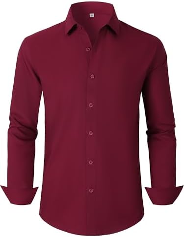 Ruisin Soft Wrinkle-Free Mens Dress Shirts Solid Long Sleeve Formal Shirt Business Casual Button Down Shirts Tall XXS-6XL