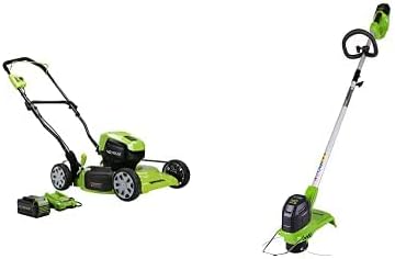Greenworks 40V 19" Brushless Cordless Electric Lawn Mower, String Trimmer, 4.0Ah Battery and Charger