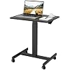 BONTEC Mobile Standing Desk Adjustable Height, Rolling Laptop Cart with Hook, Portable Workstation with Pneumatic Lift, Ergonomic Table with Wheels, Compact Home Office Desk, Black, 25.6" x 18.9"