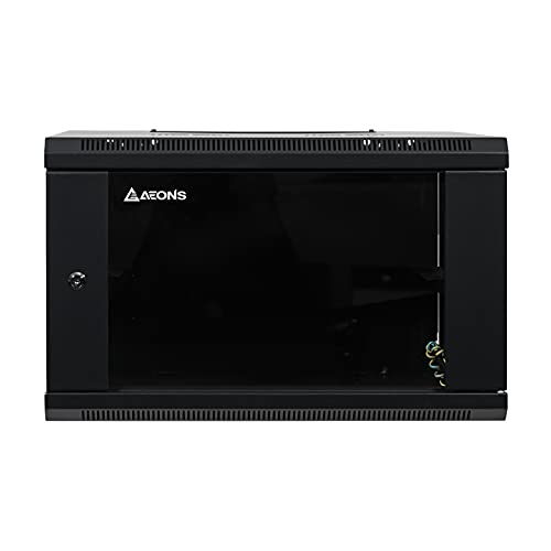 AEONS 6U Professional Wall Mount Network Server Cabinet Enclosure 19-Inch Server Network Rack with Glass Door 16-Inches Deep Black Fully Assembled