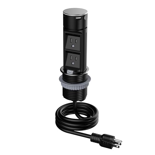 Link2Home Pop Up Outlet with 2 AC Power Outlets, 2 USB AC Ports, 2.4A Fast Charge, Splash Resistant, Stainless Steel Retractable Socket for Kitchen Counter or Desk