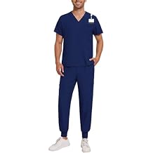 Scrubs for MenStretch V-Neck Scrub Tops & Jogger Pant with Pockets, Yoga Waistband, Anti-Wrinkle Mens Scrubs Set