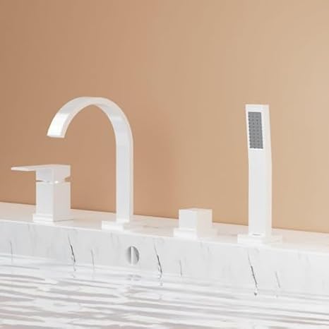 Shower Head Set, 4 Hole Bath Tap Single Lever Shower Mixer White Waterfall Bath Shower Mixer Tap Shower Head for Bath Taps,White