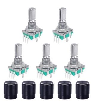 Set of 5 EC11 Rotary Encoder Module Digital Potentiometer Audio Potentiometer 360 Degree Rotary Encoder Rotary Angle Encoder 5 Pin with Switch & Button Continuous Rotary Encoders for Arduino Automotive Electronics Audio