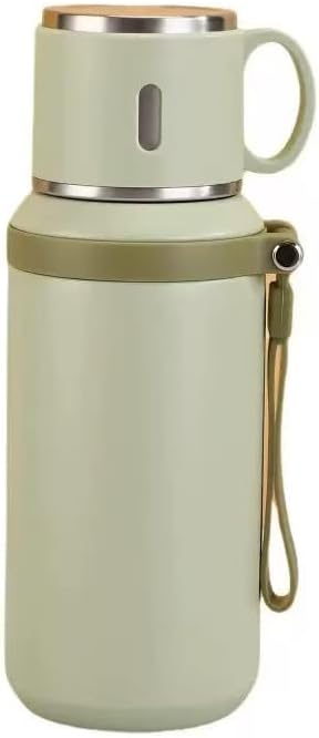 600ml Vacuum Flask, Portable Coffee Cup with Lid, Double Function Coffee Cup, Outdoor Water Bottle for Camping, Cycling, Car, Home, Office, Drinkware (green)