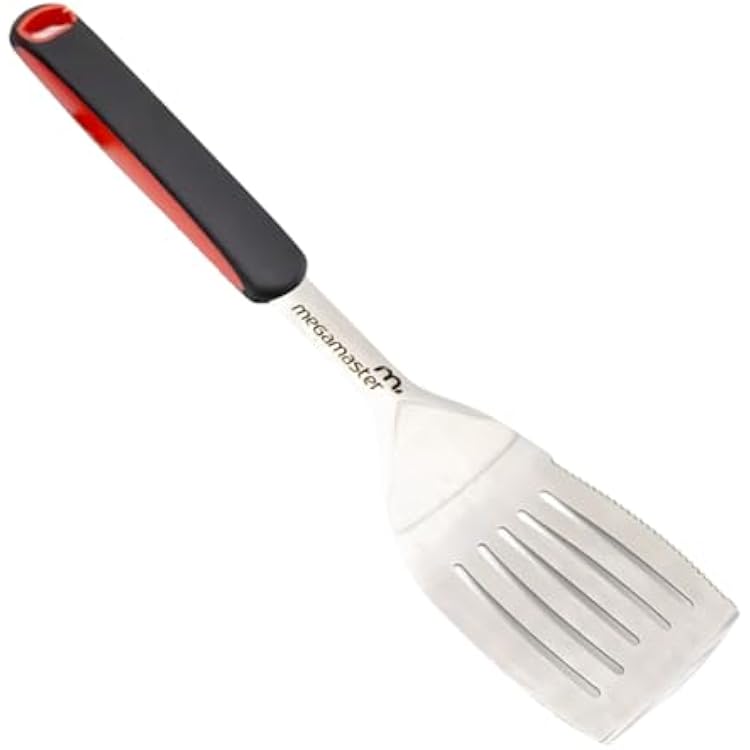 Megamaster Stainless Steel Grill Spatula, BBQ Tool with Red & Black Rubber Handle, Heavy-Duty Grilling Accessory for Outdoor Cooking - 530-0104P