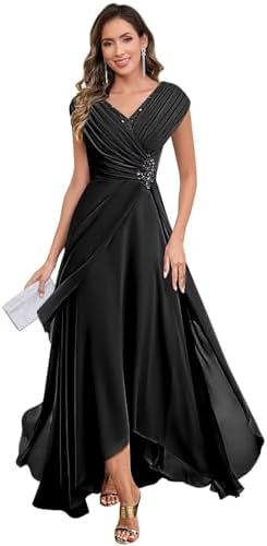Lace Applique Chiffon Mother of The Bride Dresses A Line Cap Sleeves Evening Gown V Neck Formal Dress for Wedding