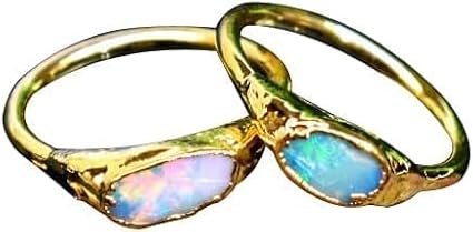 Multifire Australian Opal Ring Handmade Jewelry Electroplated Rings Natural Opal Gemstone Ring For Women Prefect Mother's Day Gift Raw Opal Ring Dainty Simple Birthstone Ring