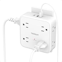Multi Plug Outlet Extender, TESSAN Wall Surge Protector Plug Extender with 8 Sockets, Multiple Outlet Splitter with 3 USB Ports (1 USB C), Power Socket Expander with Switch for Home, Dorm, White