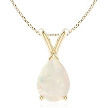 Angara Natural Opal Solitaire Pendant for Women | Pear Shape Opal Solitaire Pendant Necklace in 14K Solid Gold/Silver/Platinum With 18" Chain | October Birthday, Anniversary, Gemstone Jewelry Gift