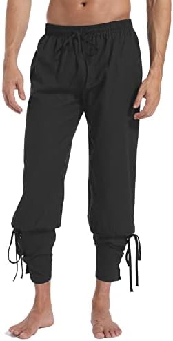 perdontoo Men's Ankle Banded Cuff Renaissance Pants Medieval Viking Navigator Trousers Pirate Cosplay Costume