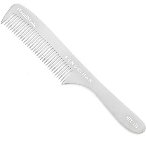 Fendrihan Sturdy Metal Fine Tooth Barber Grooming Comb with Handle 6.8 Inches