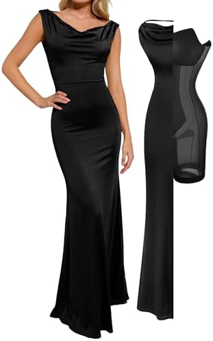Popilush Women Shapewear Maxi Dress Sleeveless Long Formal Cocktail Party Elegant Bodycon Dresses Built-in Bra