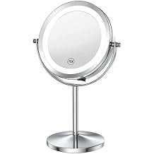 Benbilry 10X Magnifying Lighted Makeup Mirror, 7 Inch Double Sided 1X/10X Magnification with Lights, 360 Rotation Swivel Travel Make Up Mirror with Lighting, Battery Operated