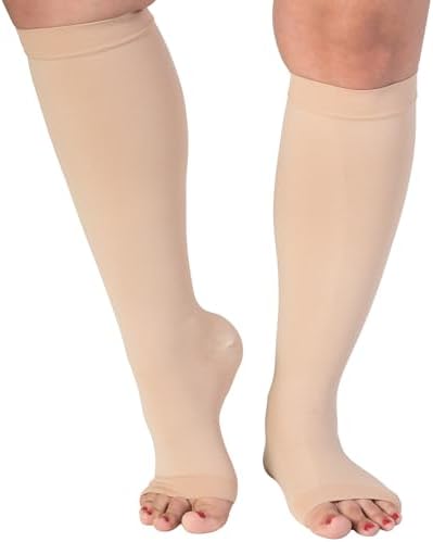 ABSOLUTE SUPPORT Open Toe Medical Compression Socks Up to 7XL 15-20mmHg Circulation for Women & Men, A515