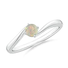 Angara Natural Opal Ring for Women | Classic Round Opal Solitaire Bypass Ring in 14K Solid Gold/Sterling Silver/Platinum