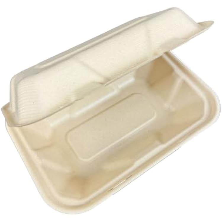 Eco-Friendly 9 x 6 Sugarcane Clamshell Containers Bagasse To-go Box Pack of 200 Natural