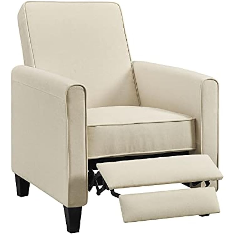 Naomi Home Landon Cream Linen Push-Back Recliner, Compact Comfort for Small Spaces, Plush Cushioning, Modern Armless Club Chair Design