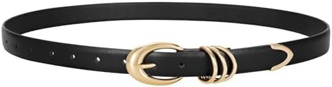 LEACOOLKEY Womens Leather Belt for Jeans Dress Pants Fashion Ladies Leather Belt with Gold Buckle