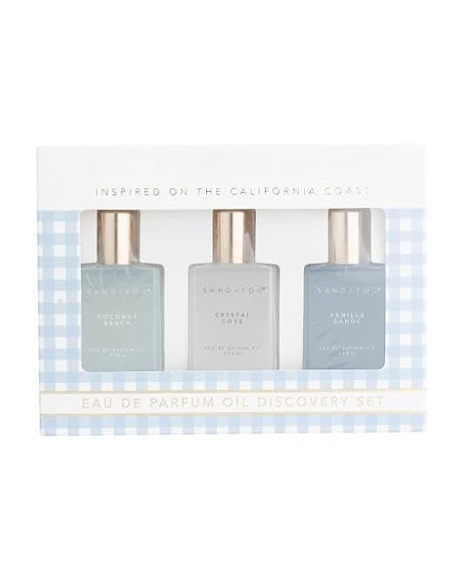 Sand and Fog Eau de Parfum Oil Discovery Set, Coconut Beach, Crystal Cove, Vanilla Sands, 0.5 Fl Oz Each, 3 Piece