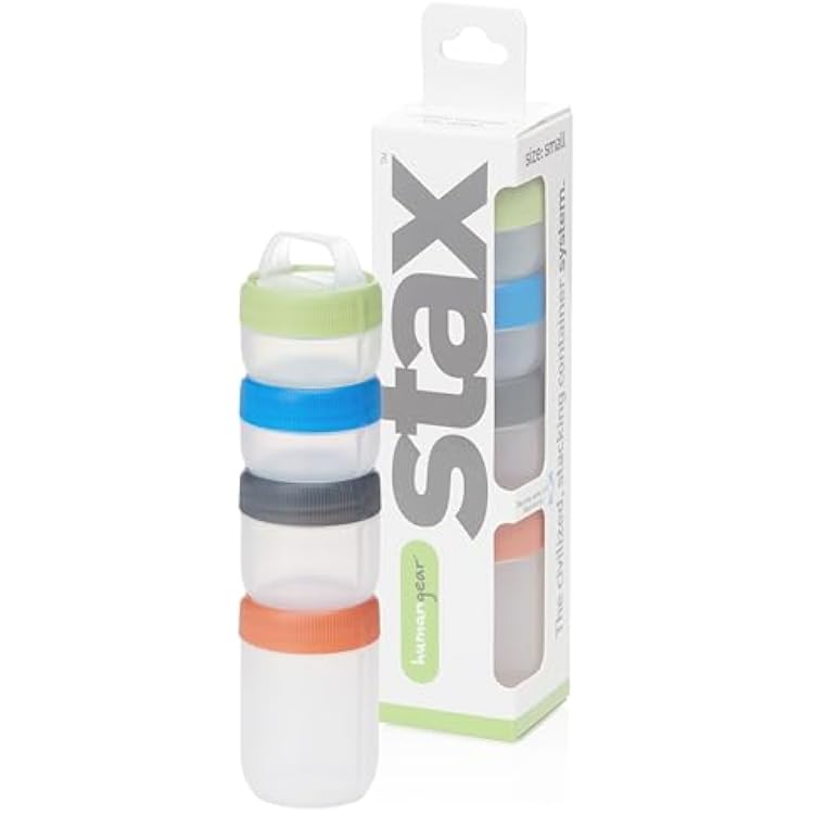humangear STAX, Stackable Snack Containers - 4-Piece Leak-Proof Snack Travel System - FDA-Food Safe, BPAPCPhthalate-Free - Stackable & Click-Together Food Storage, Small
