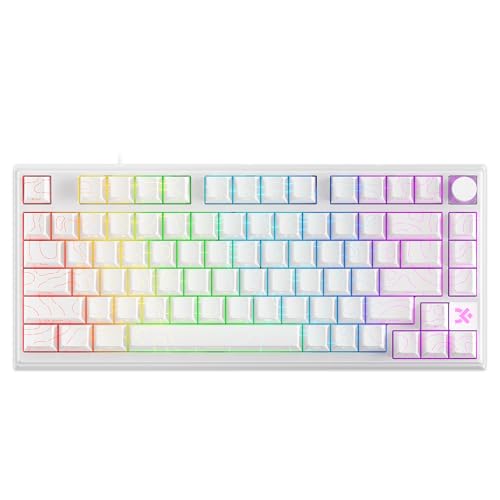 Glacier Skyloong HE75, Wired Detachable USB-C, Hot Swappable, Volume Knob, Side Print PBT Keycaps, Hall Effect Switches, Magnetic Keyboard ContourWhite