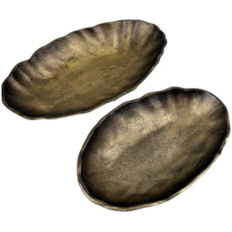 ANDALUCA Set of 2 Oval Metal Decorative Table Bowls, Bronze Finish