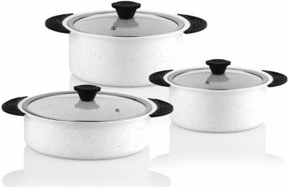 6Pcs/Set Cookware Set Kitchenware Saucepan Cooking Pot and Pan Set Non-St?ck Granite Stainless Steel Kitchen (Color : Black) (White)