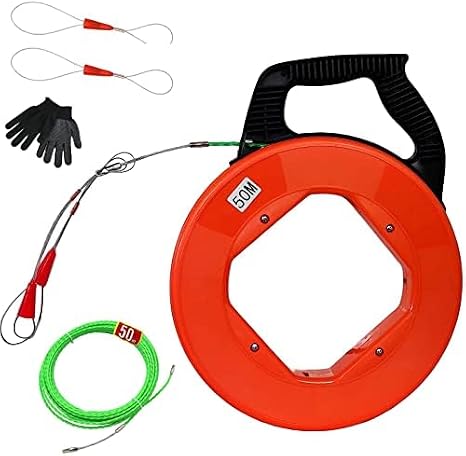 Electrical Fish Tape Wire Puller,164Ft Multi-Groove Fiberglass Fish Tape, Cable Puller 4.5mmx50m Fish Tape Reel for