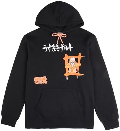 Packed Party Naruto Shippuden Naruto Combat Pose Men's Black Long Sleeve Hooded Sweatshirt