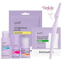 epielle & Tinkle Complete Safe Dermaplane Starter Kit: Safe Facial Renewal System Cleanser, Multi-Balm, Dermaplane Tool, Hydrating Mask & Serum, Peach Fuzz Removal Stocking Stuffer Dermaplaning Kit