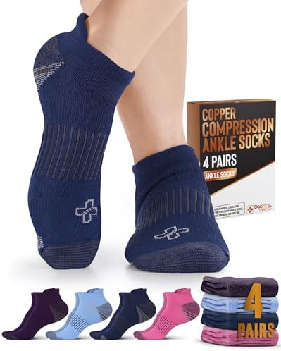 Doctors Select Copper Ankle Compression Socks for Women and Men - 4 Pairs | Athletic Running Plantar Fasciitis Socks