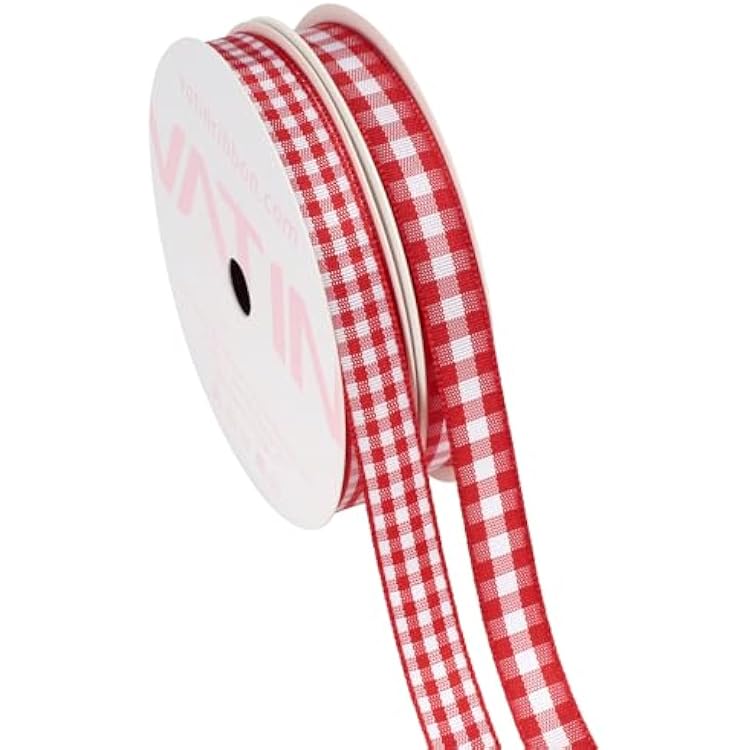 VATIN 2 Rolls Red and White Gingham Ribbon Set, Total Length 20 Yards, Each Roll Measuring 38 Inch Wide by 10 Yards Long, Featuring Polyester Woven Edges,  in 2 Distinct Buffalo Check Designs