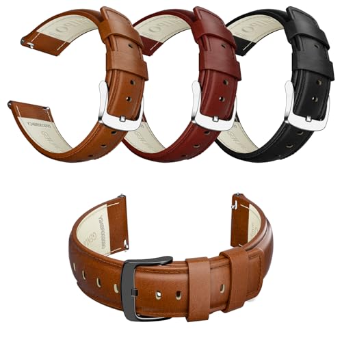 14mm 16mm 18mm 20mm 21mm 22mm 23mm 24mm Leather Watch Band Quick Release Watch Strap Replacement Deployment Buckle Wristband for Men and Women