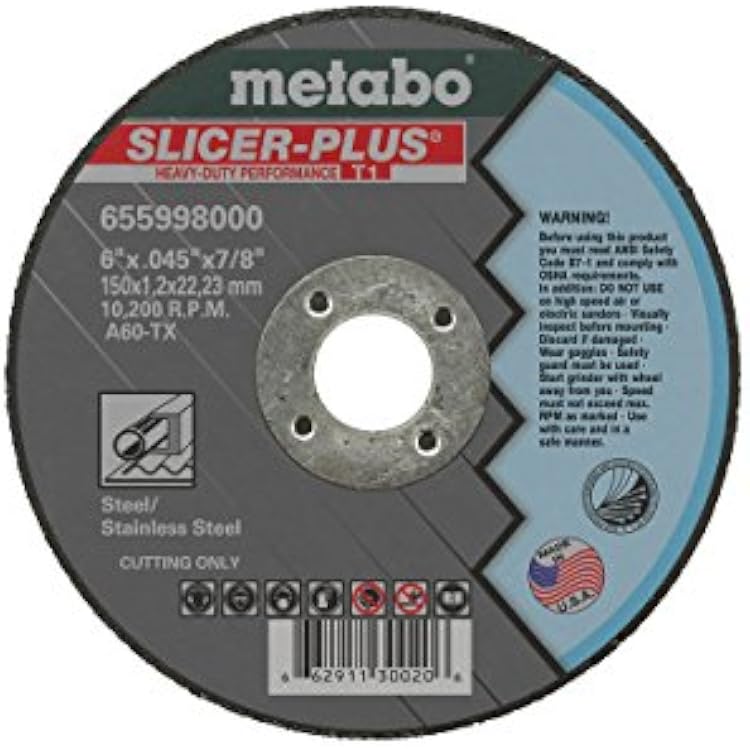 Metabo 6-inch Slicer Plus Wheel | Type 1 | 6 x .045 x 78 | A60TX | Zirconia Alumina | Super Performance | Improved Performance in Steel, Stainless Steel | 655998000